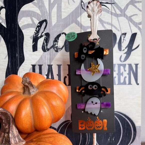 Piper K Accessories - PiperK Halloween Glow in the Dark Hair Clips Black Cat Moon & Star Spider Ghost